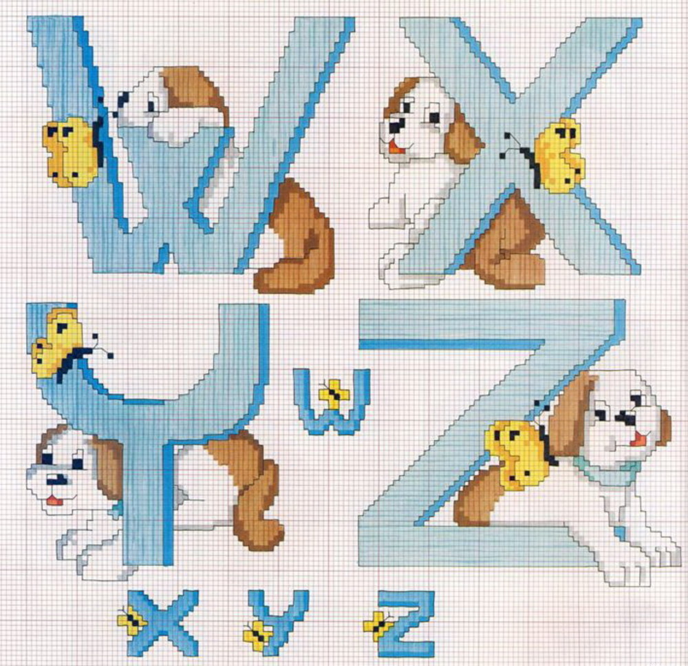 Alfabeto con i cagnolini schema punto croce gratis (5)
