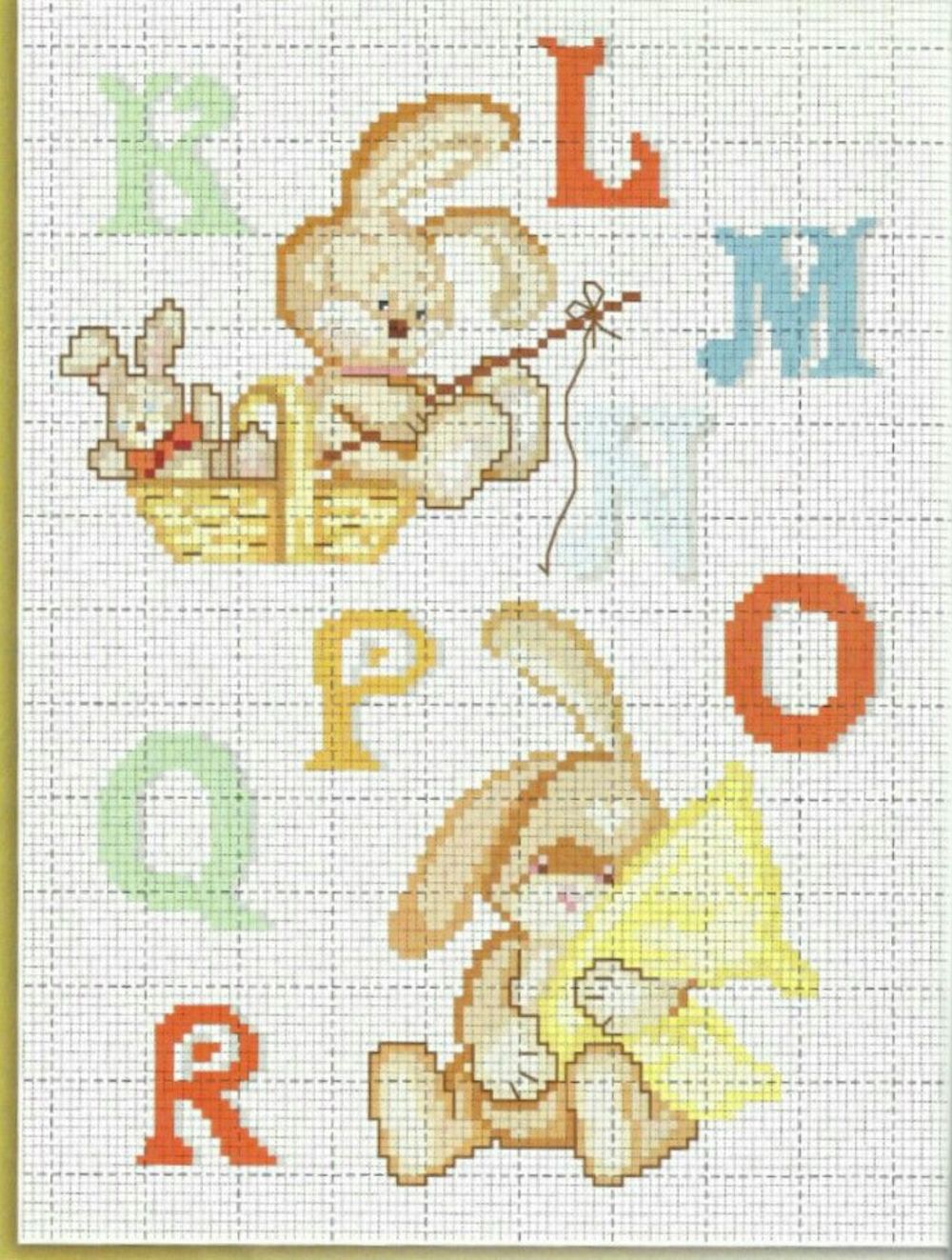 Alfabeto punto croce stampatello con i coniglietti (2)